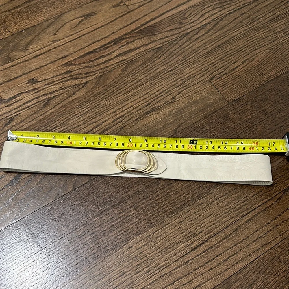 Vintage Cream Adjustable Leather Buckle Dress Pants Waist Belt